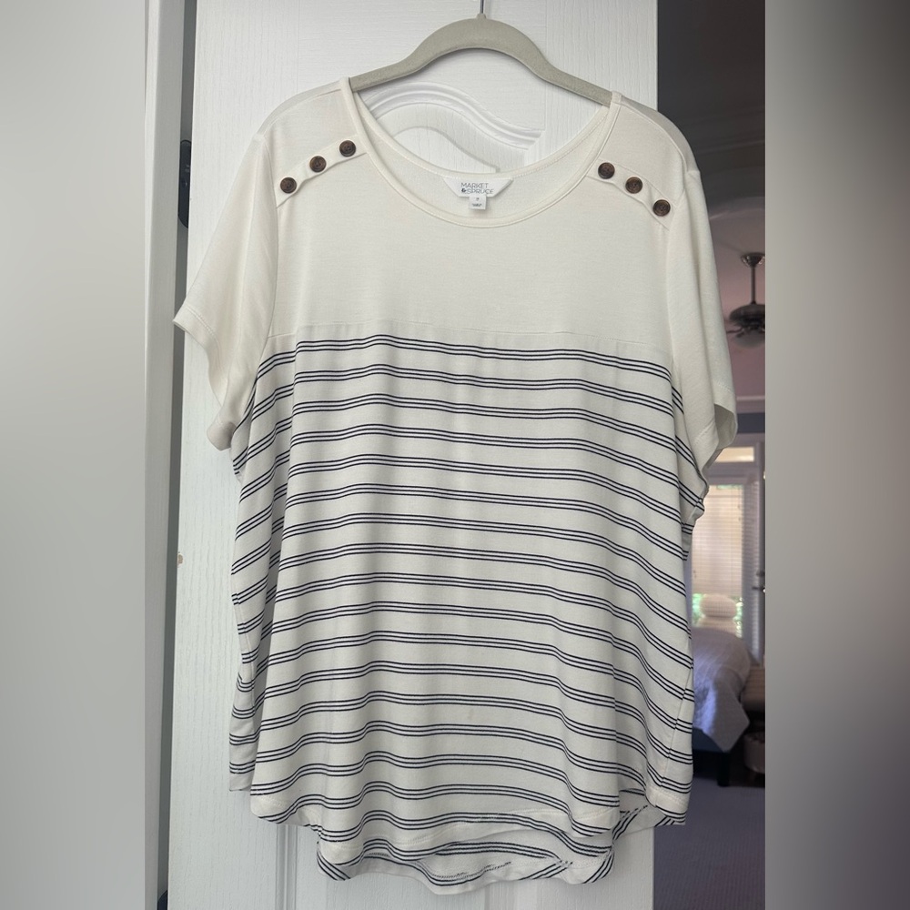 August Silk Top from Stitch Fix Striped Short Sleeve Top 1X